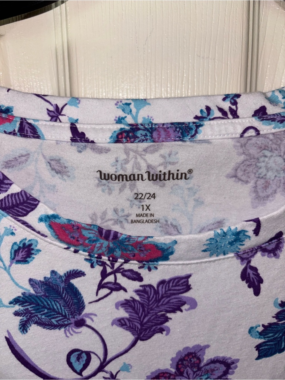Woman Within White Long Sleeve Floral Tee in Purple & Teal - Picture 3 of 4